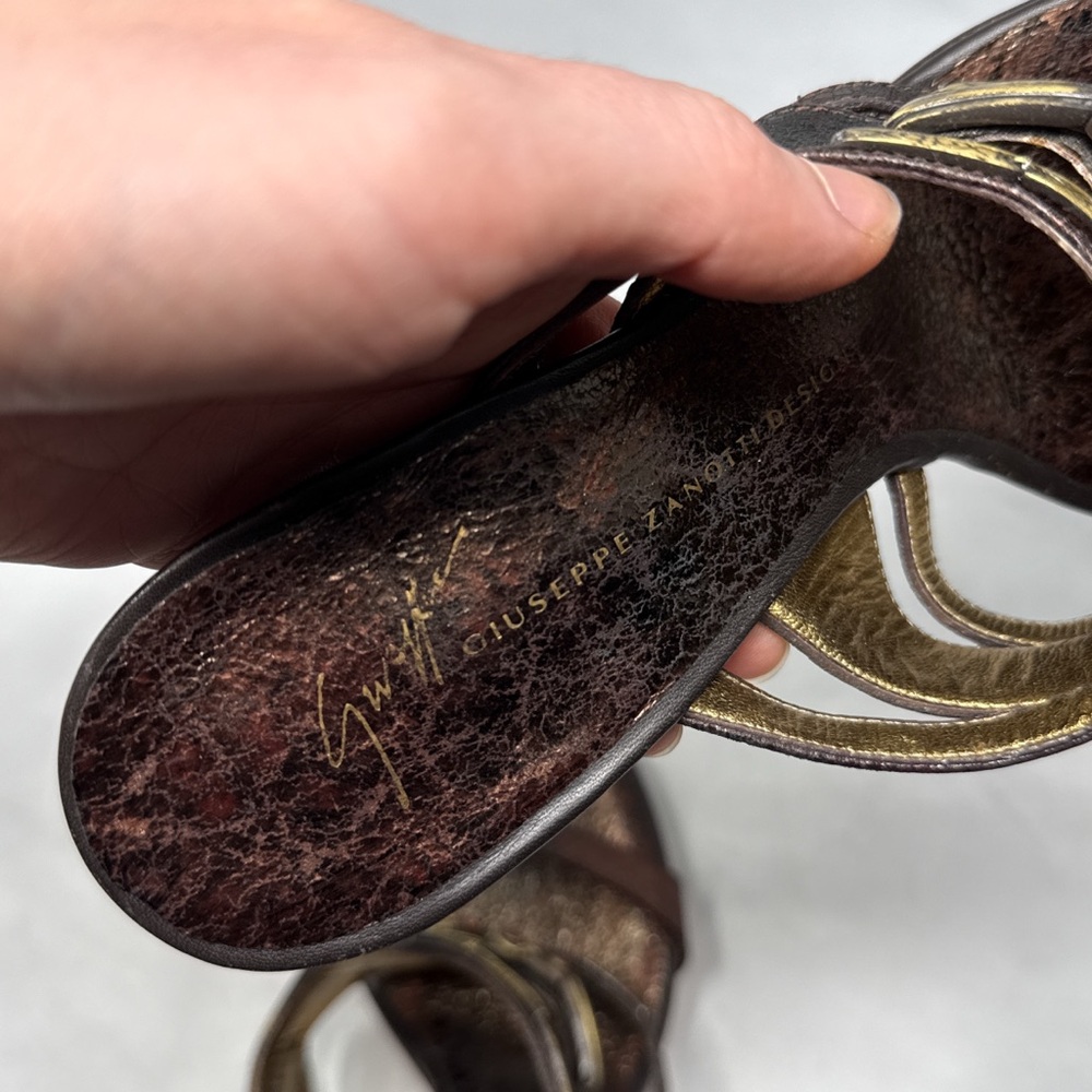 NEW Giuseppe Zanotti Vicini Vintage Y2K Leather Jeweled Mule Sandal Heel Bronze - Picture 7 of 13